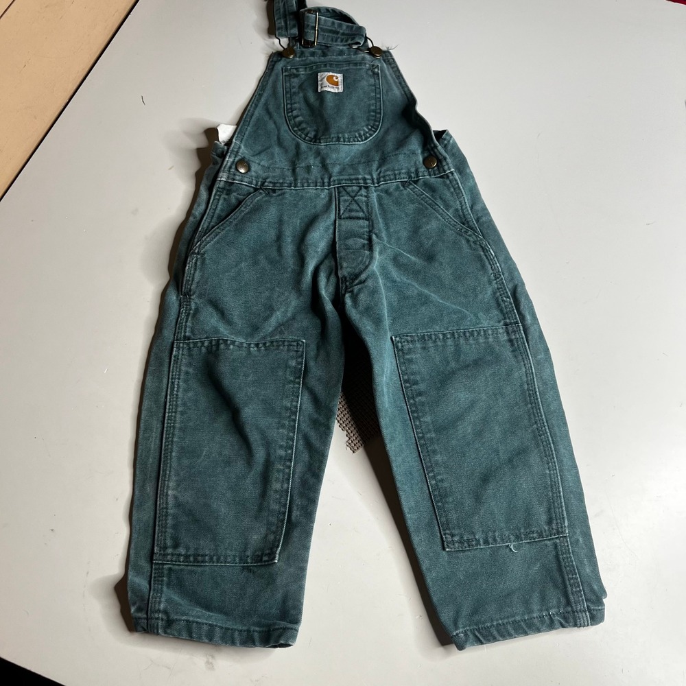 Carhartt Kids Double Knee Duck Canvas Bib Overalls Green 4T BU443